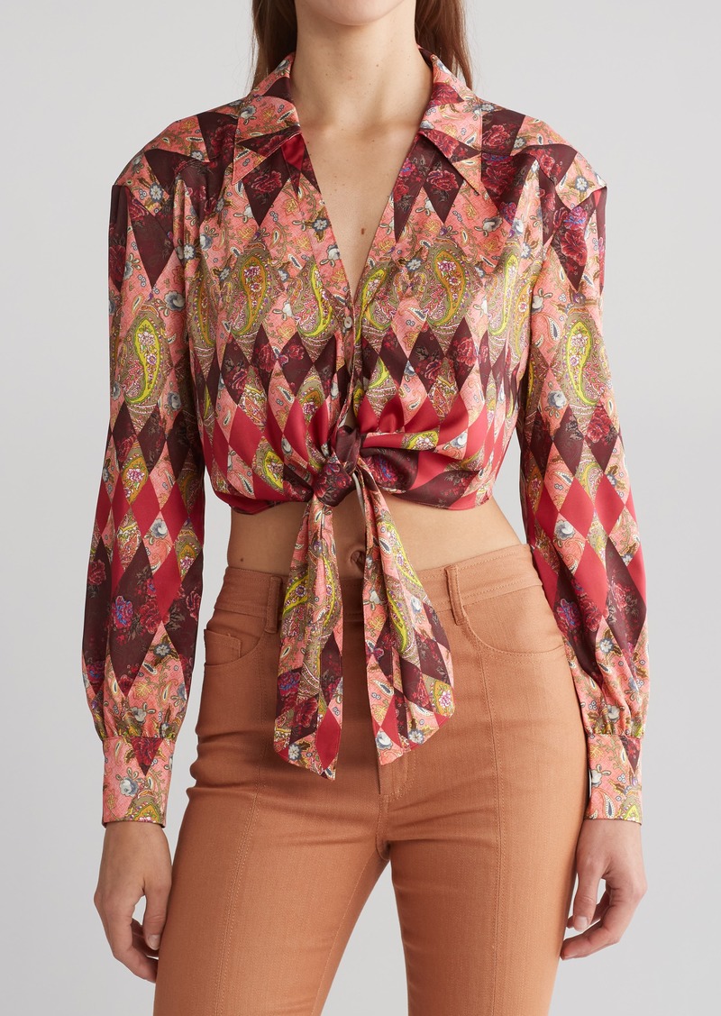Cinq a Sept Cinq à Sept Thea Patchwork Christianna Tie Front Top in Pale Rose Multi at Nordstrom Rack