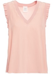 Cinq a Sept Cinq À Sept Woman Ruffle-trimmed Ribbed-knit And Silk Top Baby Pink