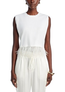 Cinq a Sept Cropped Sleeveless Feather Tee