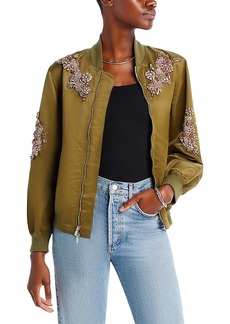 Cinq a Sept Diamond Daisies Embellished Bomber Jacket