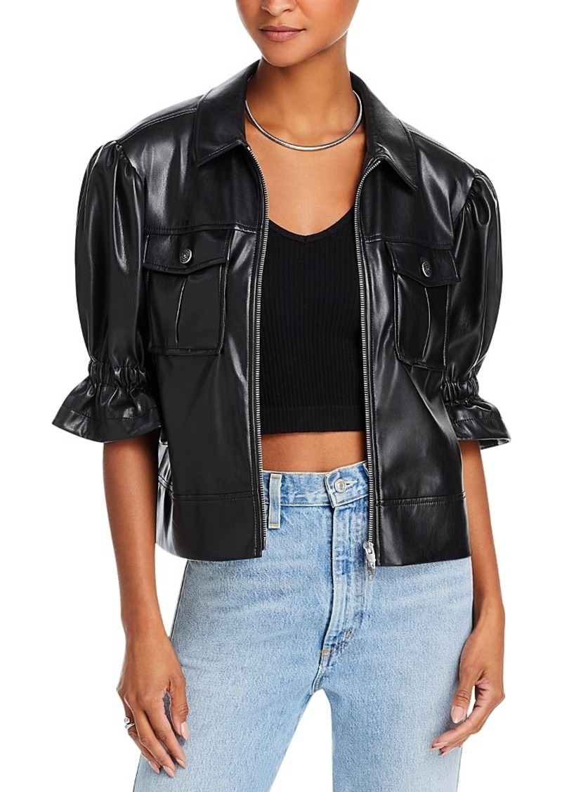 Cinq a Sept Faux Leather Puff Sleeve Jacket