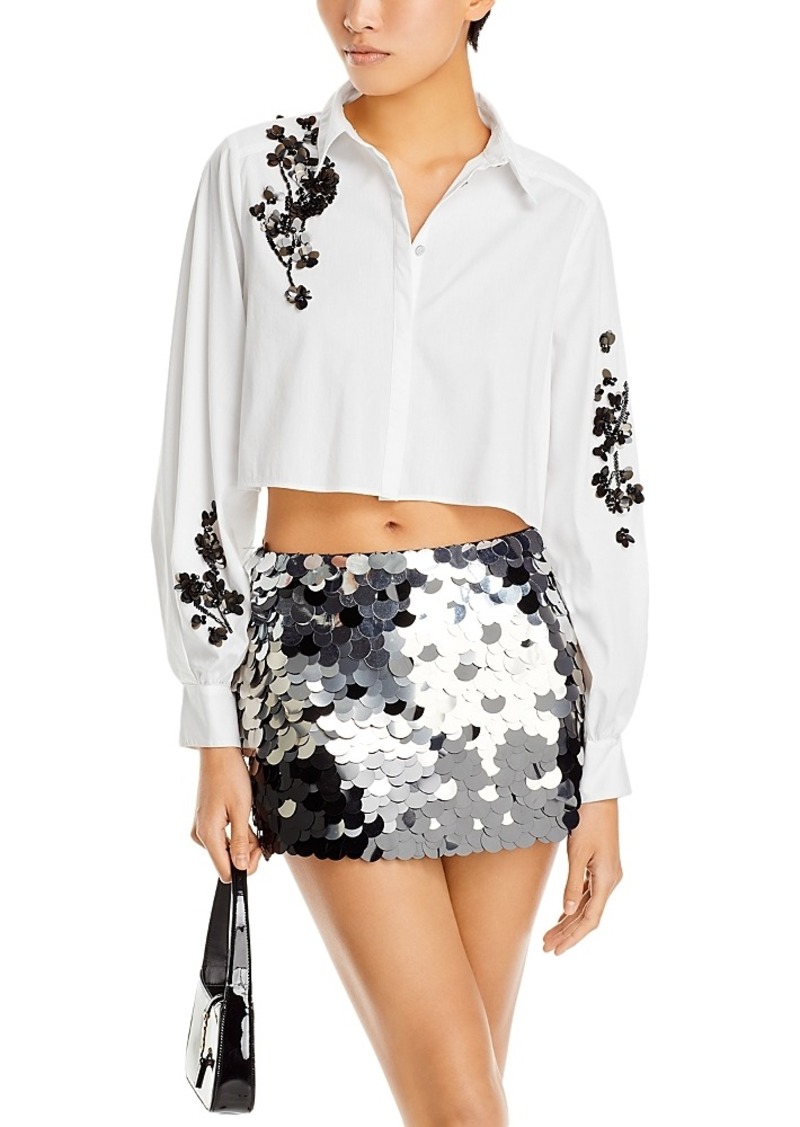 Cinq a Sept Floral Sequined Cropped Shirt
