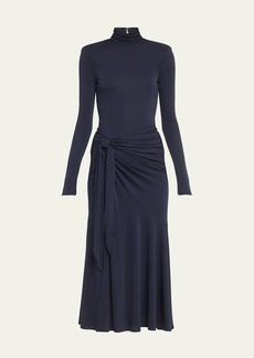 Cinq a Sept Johnson Mock-Neck Wrap-Skirt Midi Dress