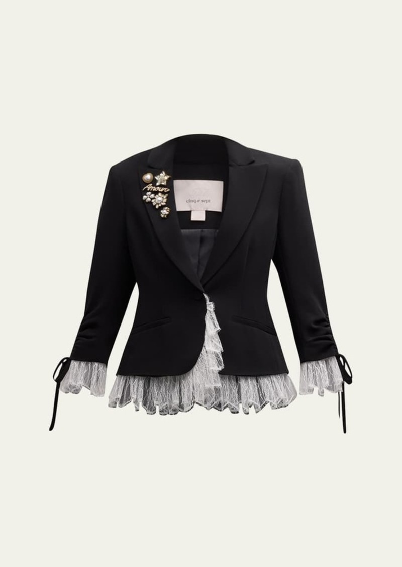 Cinq a Sept Le Petit Lace and Brooch Roxie Blazer