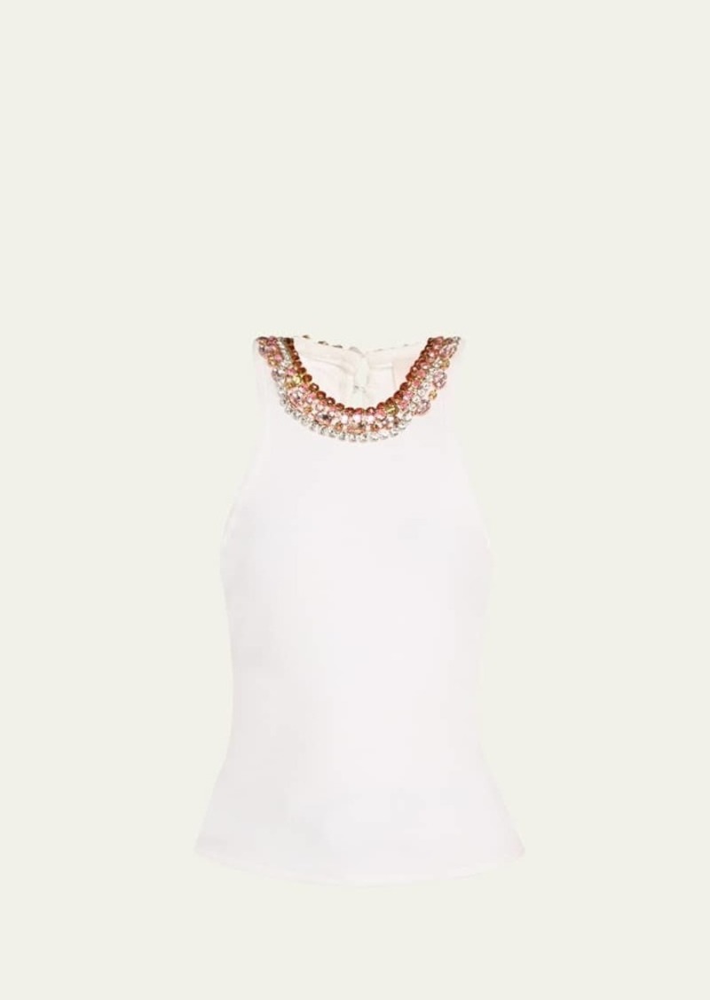 Cinq a Sept Lizzie Chunky Rhinestone Necklace Tank Top