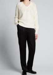 cinq a sept Lizzie Feathered-Trim V-Neck Sweater