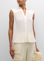 Cinq a Sept Claire Sleeveless Pleated Button-Front Top