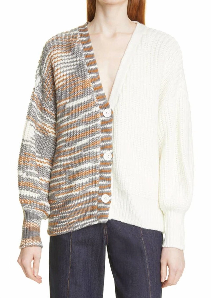 Cinq a Sept Color Blocked Anabella Cardigan In Ivory Space Dye