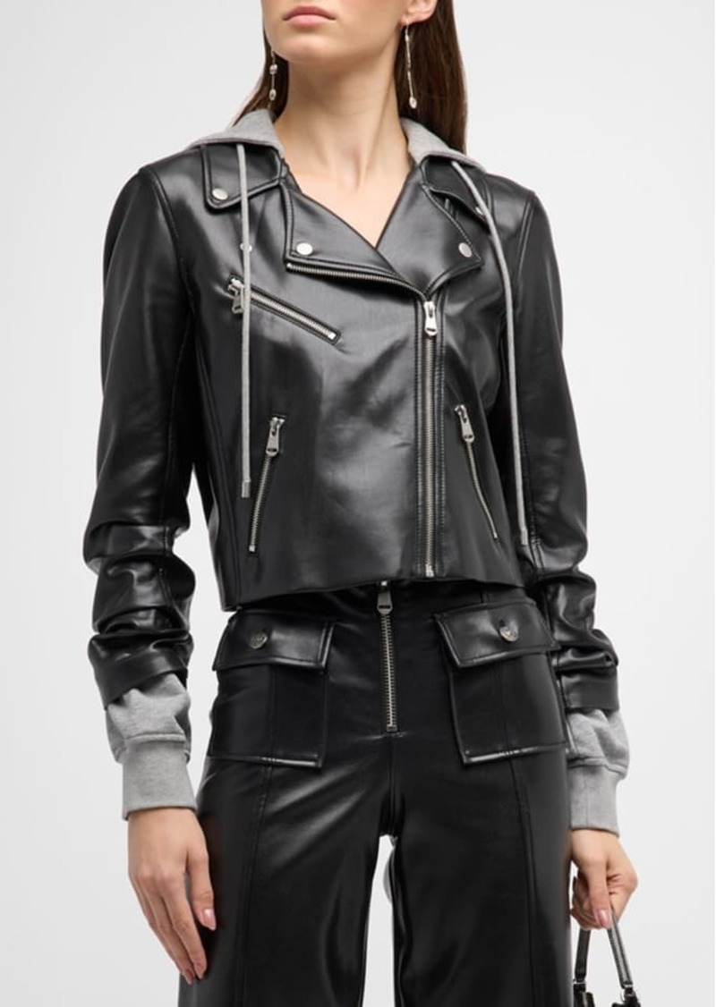 Cinq a Sept Evie Vegan Leather Combo Hooded Jacket