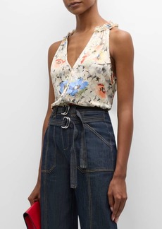 Cinq a Sept Jessie Sleeveless Floral Silk V-Neck Top