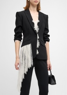 Cinq a Sept Keeves Scrunched-Sleeve Lace Embellished Blazer