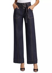 Cinq a Sept Kenji Denim Double-Belt Flared Pants