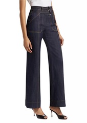 Cinq a Sept Kenji Denim Double-Belt Flared Pants