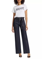 Cinq a Sept Kenji Denim Double-Belt Flared Pants