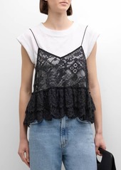 Cinq a Sept Lace Samantha Short-Sleeve Combo Top