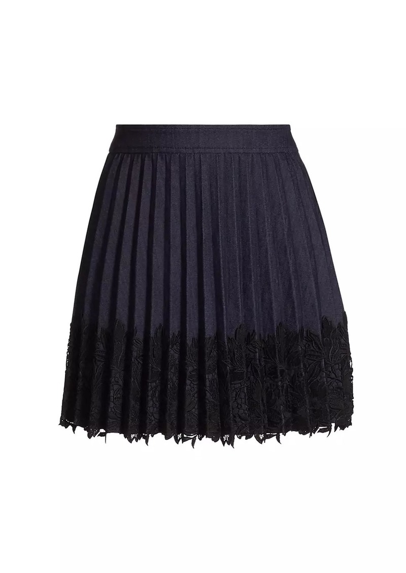 Cinq a Sept Laney Lace Pleated Denim Skirt