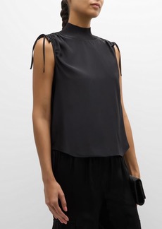 Cinq a Sept Liam Sleeveless Ruched Shoulder Silk Top