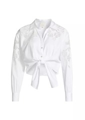 Cinq a Sept Marianna Floral-Embroidered Tie-Front Shirt