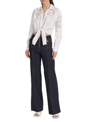 Cinq a Sept Marianna Floral-Embroidered Tie-Front Shirt