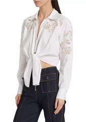 Cinq a Sept Marianna Floral-Embroidered Tie-Front Shirt