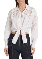 Cinq a Sept Marianna Floral-Embroidered Tie-Front Shirt