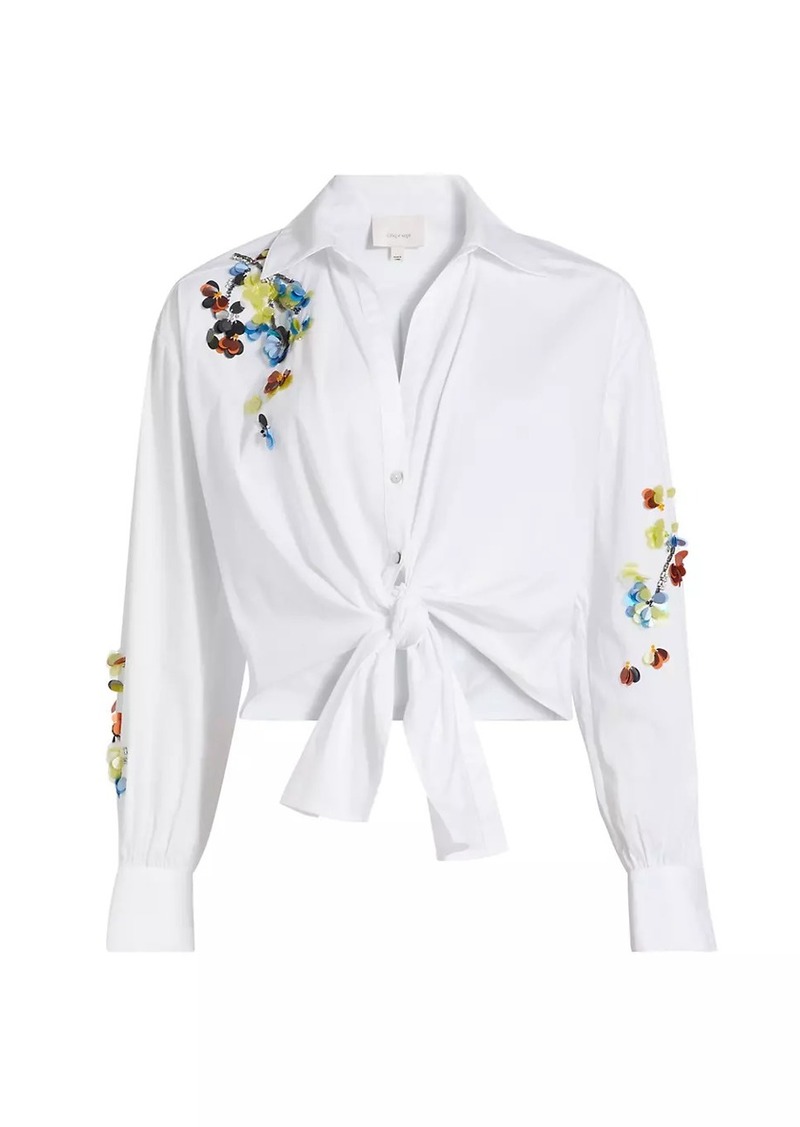 Cinq a Sept Marianna Sequin Flower Knotted Shirt