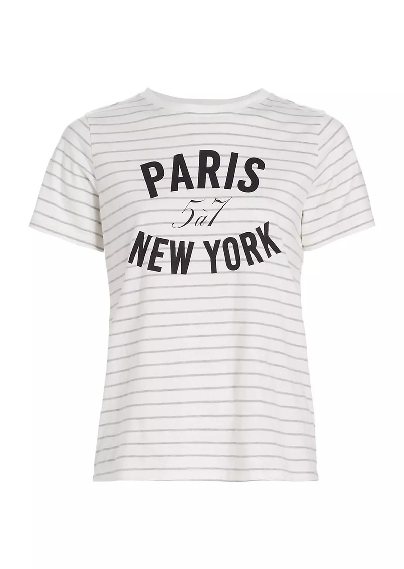 Cinq a Sept Melangé Stripe Paris New York T-Shirt