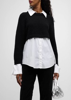 Cinq a Sept Nelida Long-Sleeve Collared Combo Knit Top