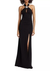 Cinq a Sept Raashi Crystal-Embellished Halter Gown