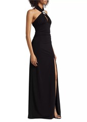 Cinq a Sept Raashi Crystal-Embellished Halter Gown