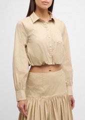 Cinq a Sept Reema Button-Front Poplin Crop Top