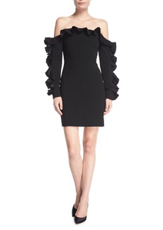 Cinq a Sept Rosiemarie Off-the-shoulder Straight Dress w/ Ruffled Frills