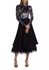 Cinq a Sept Ryleigh Feather-Embellished Midi-Skirt