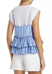 Cinq a Sept Samantha Striped Ruffled Top