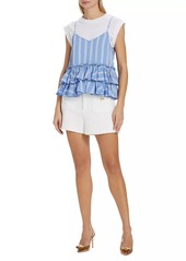 Cinq a Sept Samantha Striped Ruffled Top