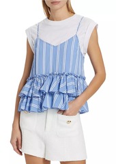 Cinq a Sept Samantha Striped Ruffled Top