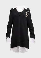 Cinq a Sept Santina Cashmere-Blend Embellished Combo Mini Dress