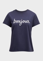 Cinq a Sept Sequined Bonjour Short-Sleeve Cotton Tee