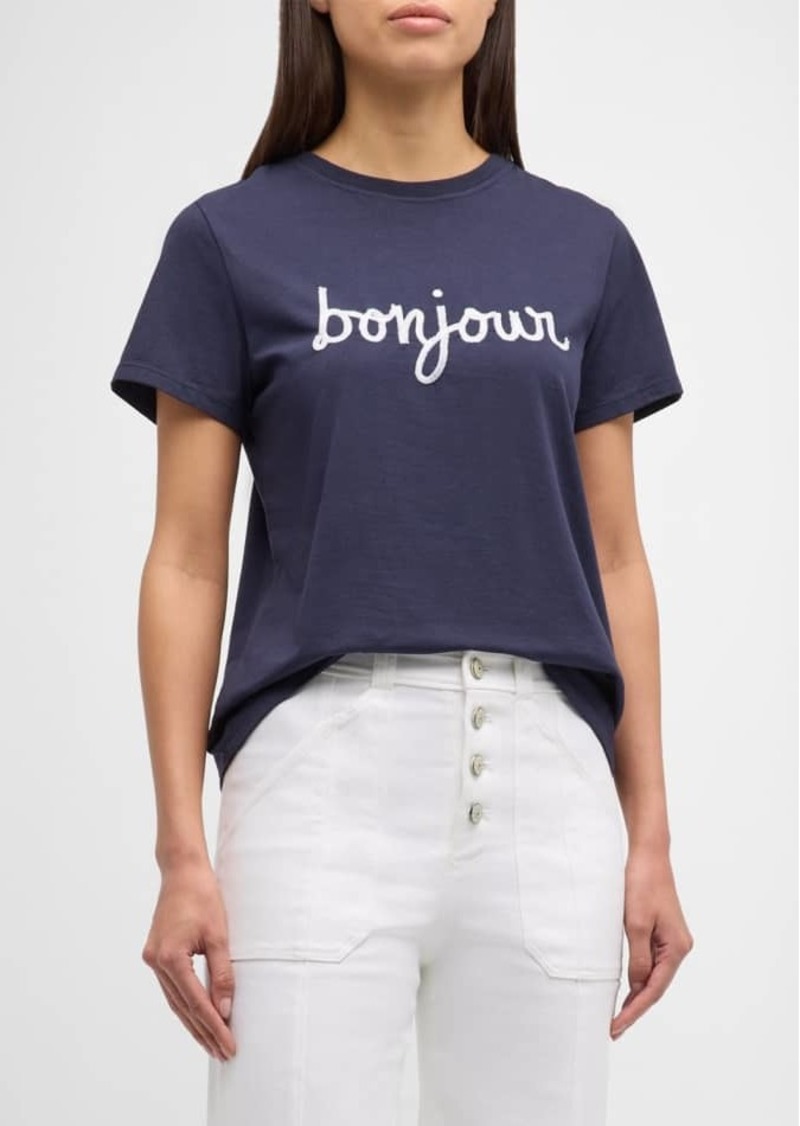 Cinq a Sept Sequined Bonjour Short-Sleeve Cotton Tee