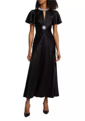Cinq a Sept Sharma Embellished Silk Satin Twist-Front Gown