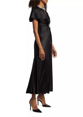 Cinq a Sept Sharma Embellished Silk Satin Twist-Front Gown