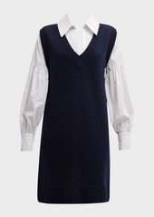 Cinq a Sept Teresita Cashmere Knit & Cotton Poplin Combo Mini Dress