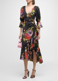 Cinq a Sept Theda Chrysanthemum-Print Faux-Wrap Midi Dress