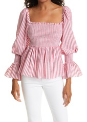 Cinq a Sept Adly Stripe Smocked Top in Red/white at Nordstrom