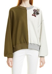 Cinq a Sept Cinq a Sept Bryan Patchwork Sweatshirt in Heather Grey/Forest at Nordstrom