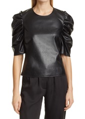 Women's Cinq A Sept Faux Leather Puff Sleeve Top