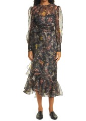 Women's Cinq A Sept Marianne Floral Long Sleeve Silk Chiffon Dress