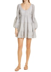 Cinq a Sept Rose Stripe Long Sleeve Babydoll Dress in Ivory/Navy at Nordstrom
