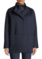 Cinzia Rocca Button-Front Wool Coat w/ Removable Nylon Bib