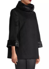 Cinzia Rocca Faux Fur-Trim Short Wool Coat